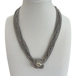 Vintage 80s Silver Beaded Multi-Strand Necklace